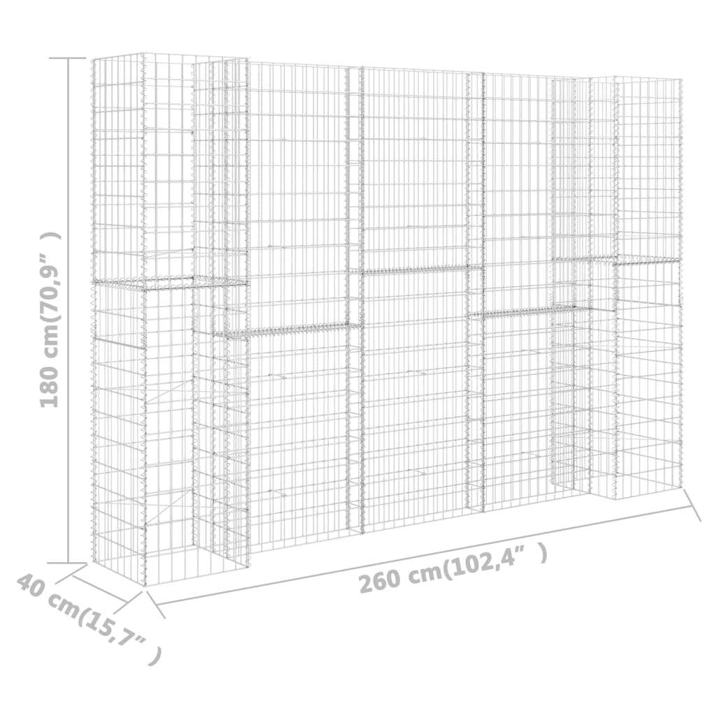 Gabion plantenbak H-vormig 260x40x200 cm staaldraad