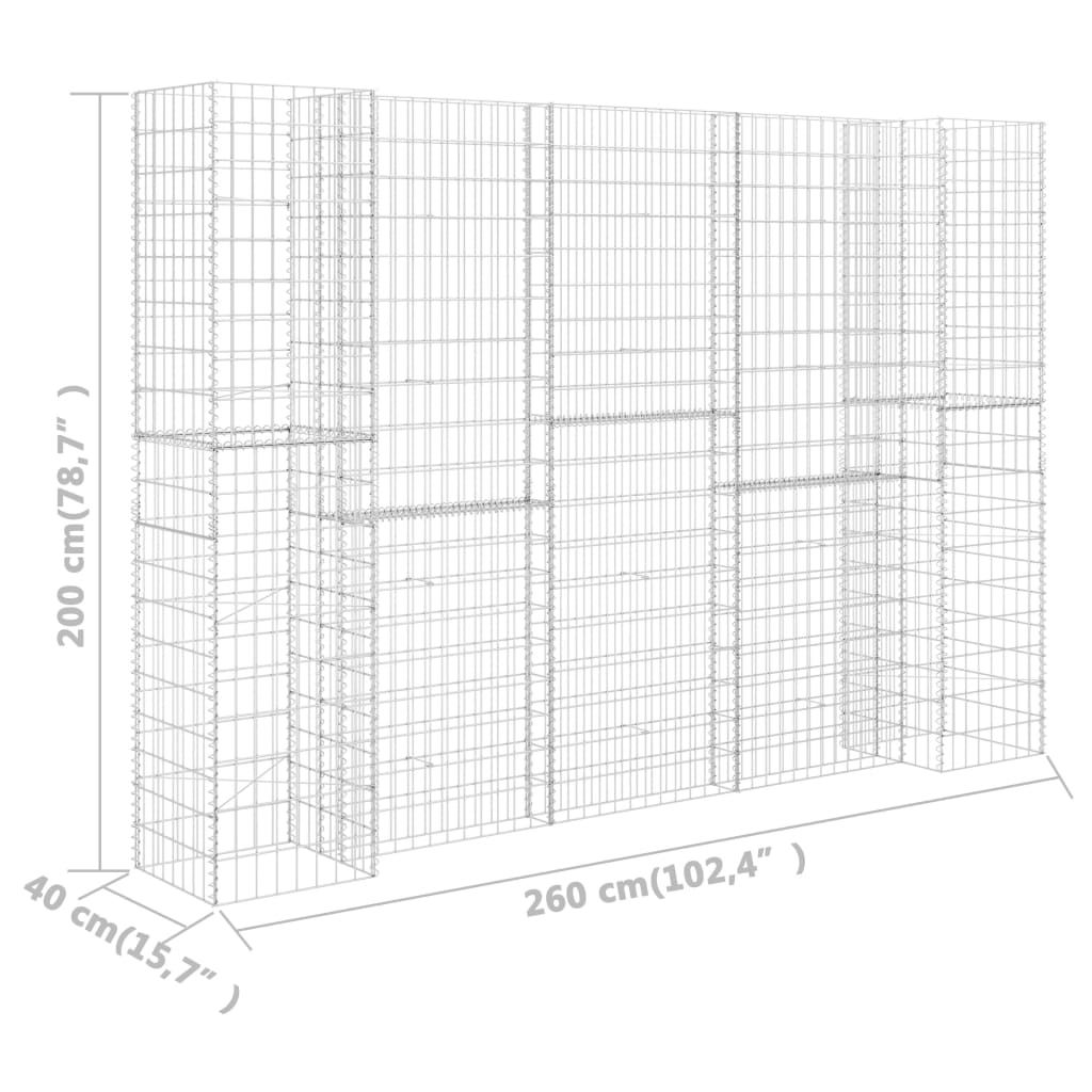 Gabion plantenbak H-vormig 260x40x60 cm staaldraad