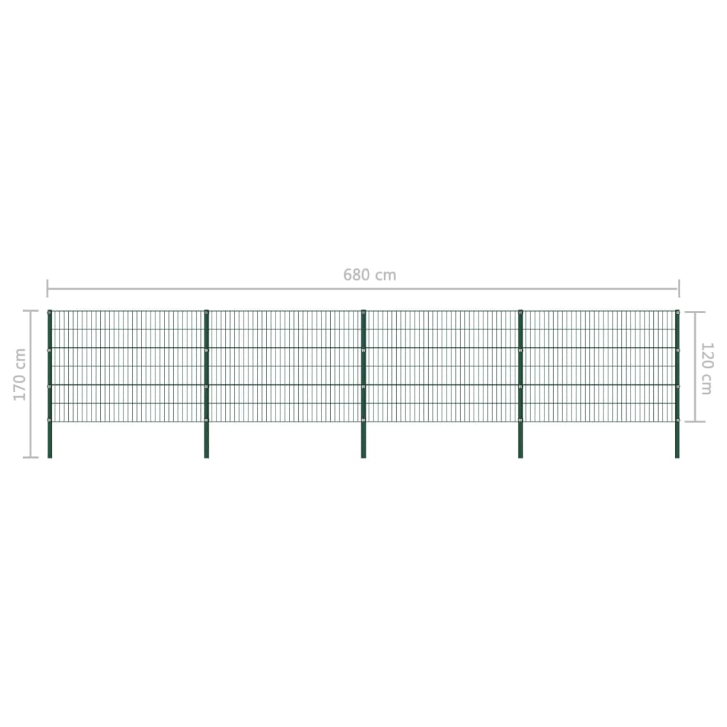 Schuttingpaneel met palen 1,7x0,8 m ijzer groen