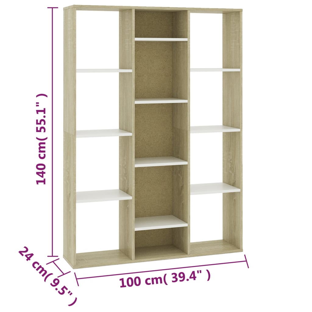 Kamerscherm/boekenkast 100x24x140 cm bewerkt hout eikenkleurig