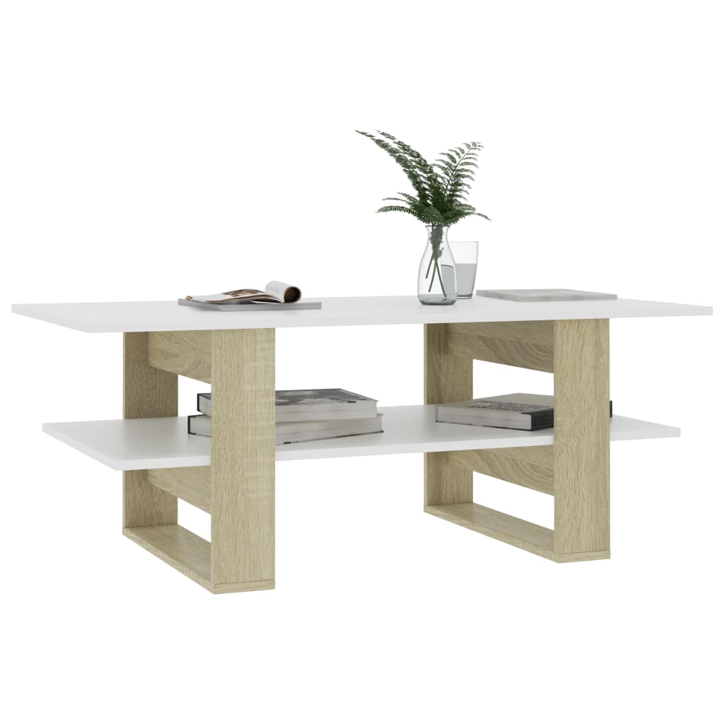 Salontafel 110x55x42 cm bewerkt hout hoogglans wit