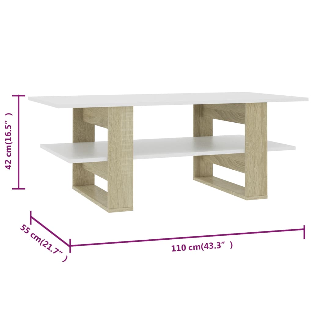 Salontafel 110x55x42 cm bewerkt hout hoogglans wit