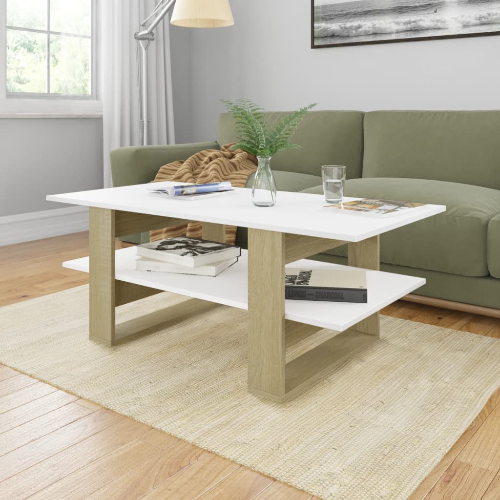 Salontafel 110x55x42 cm bewerkt hout hoogglans wit