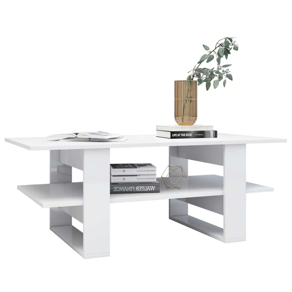 Salontafel 110x55x42 cm bewerkt hout hoogglans wit