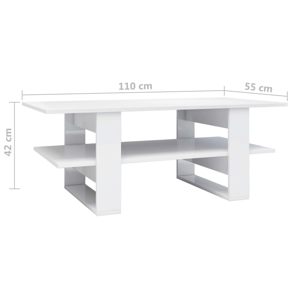 Salontafel 110x55x42 cm bewerkt hout hoogglans wit