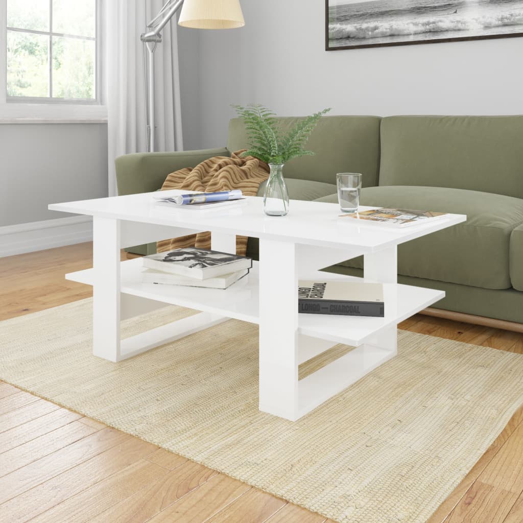 Salontafel 110x55x42 cm bewerkt hout hoogglans wit