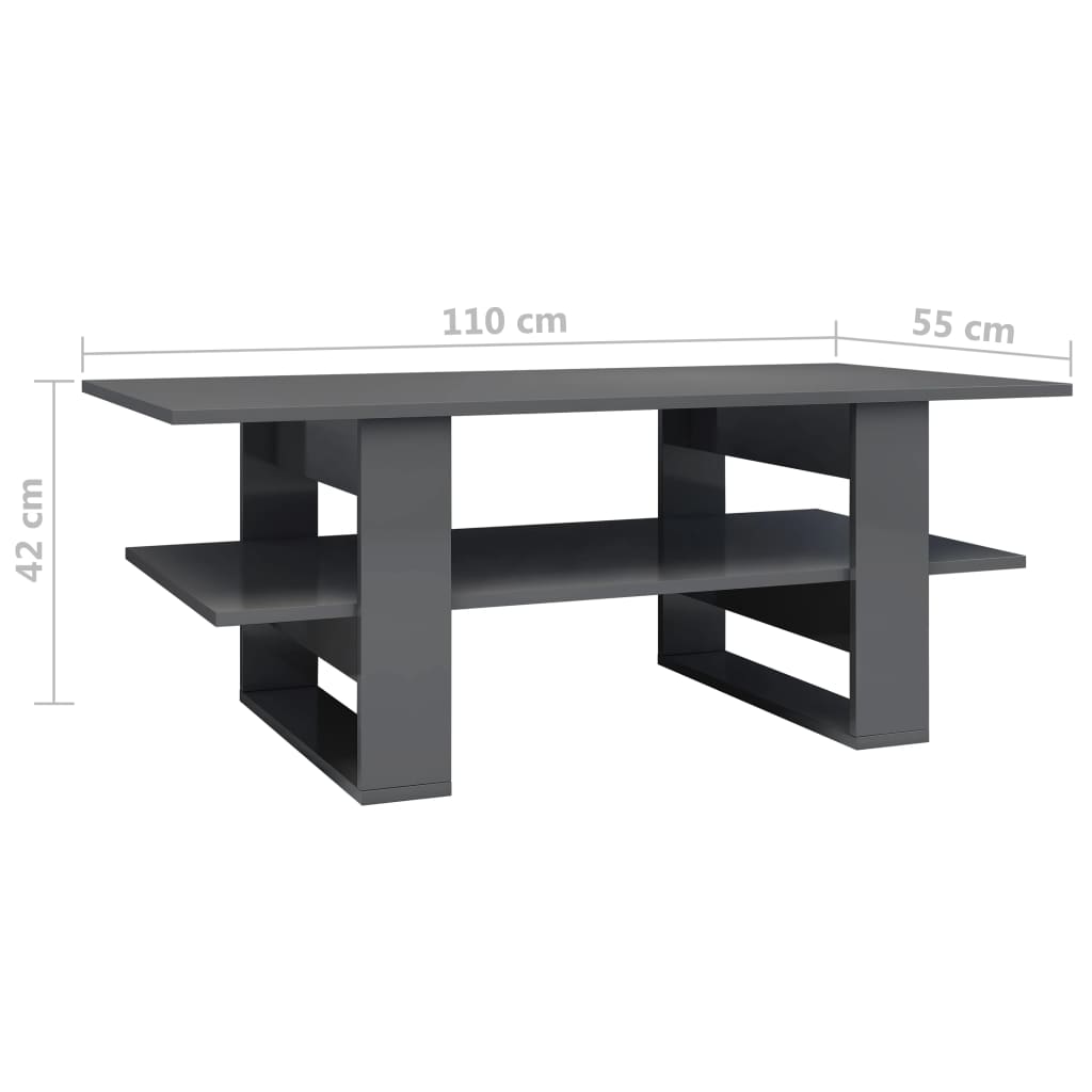 Salontafel 110x55x42 cm bewerkt hout hoogglans wit