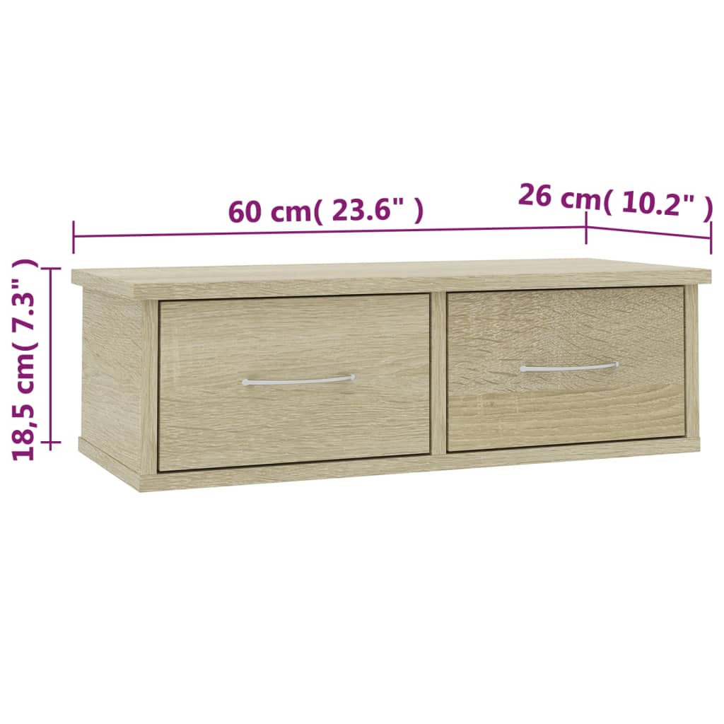 Wandschap met lades 60x26x18,5 cm bewerkt hout