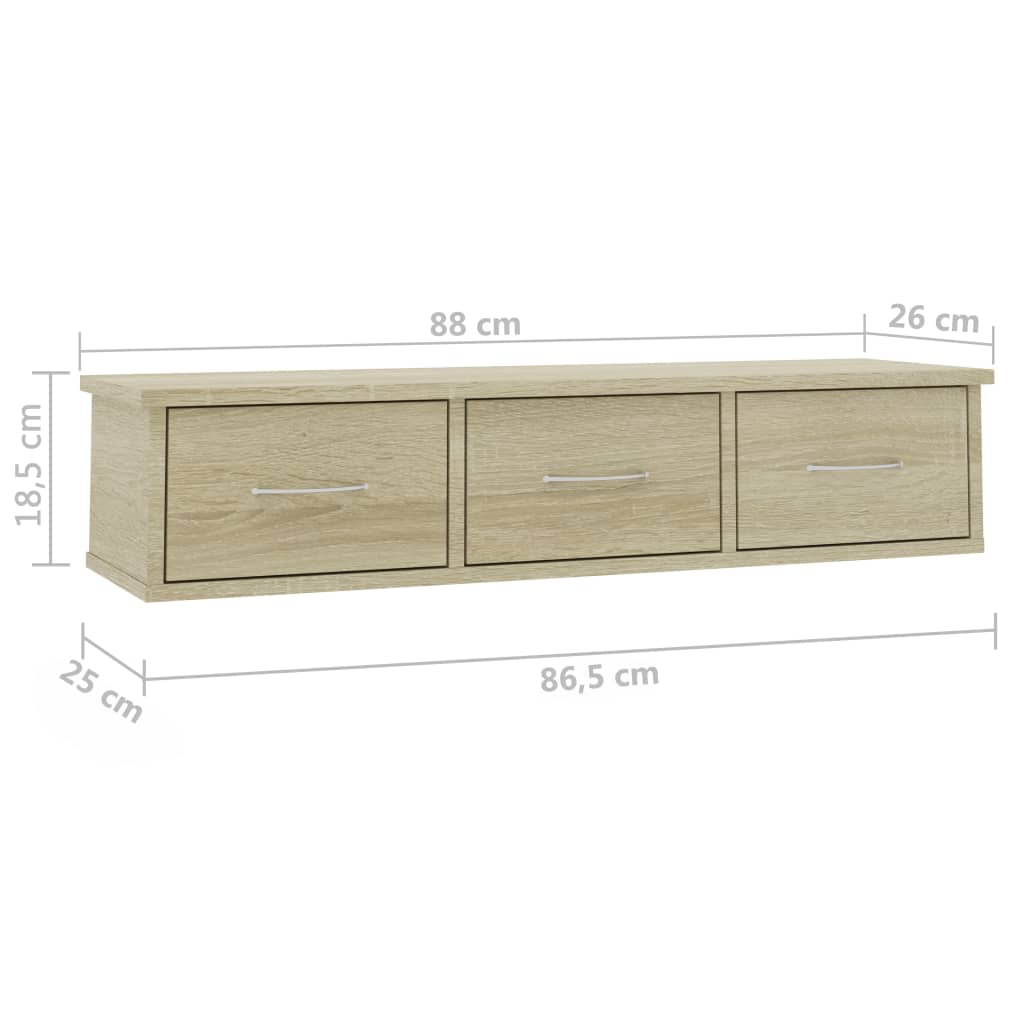 Wandschap met lades 88x26x18,5 cm bewerkt hout