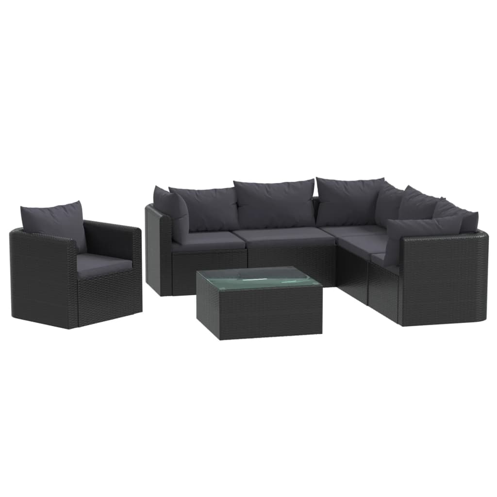 9-delige Loungeset met kussens poly rattan zwart