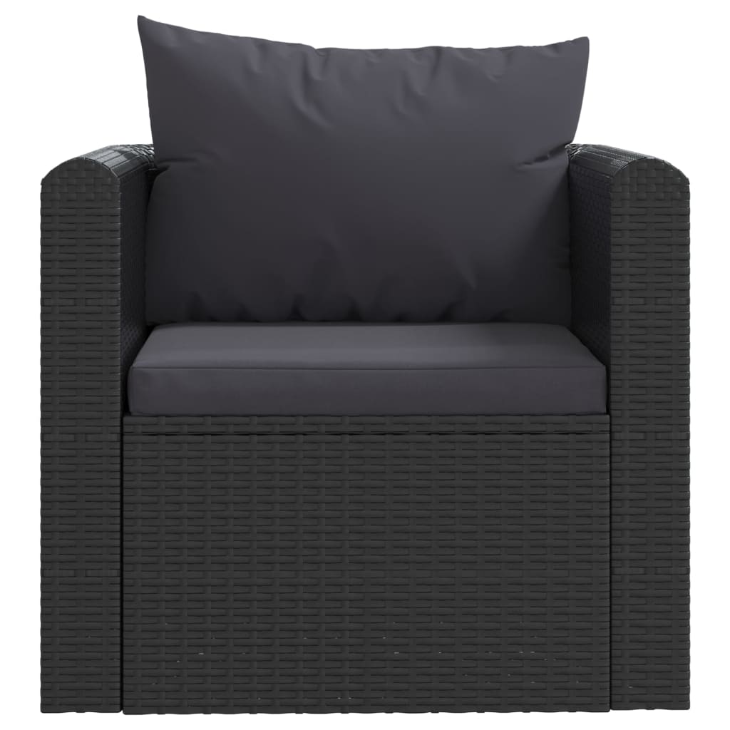 9-delige Loungeset met kussens poly rattan zwart