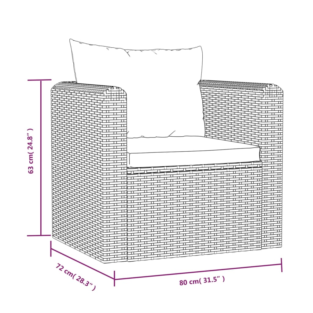 9-delige Loungeset met kussens poly rattan zwart