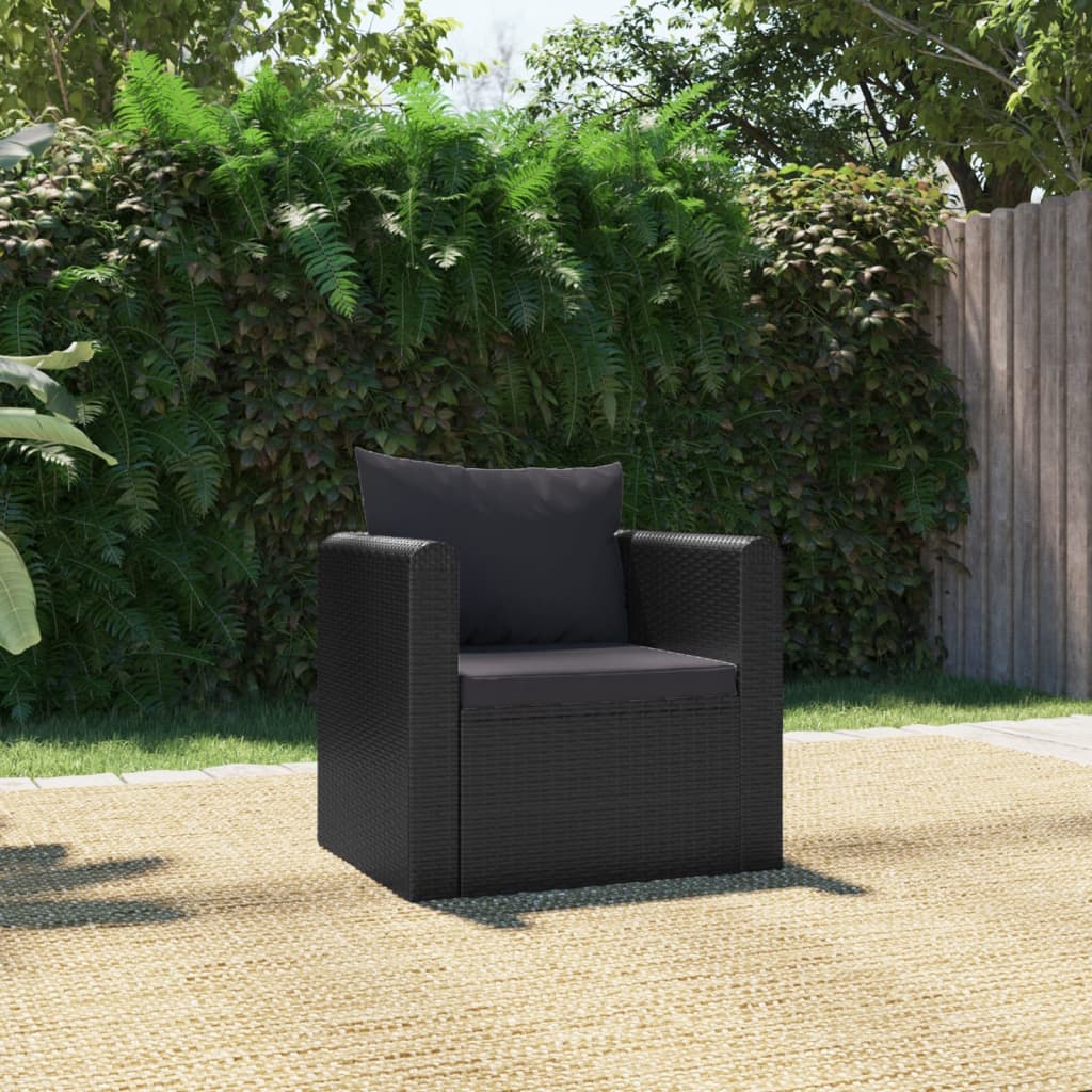 9-delige Loungeset met kussens poly rattan zwart