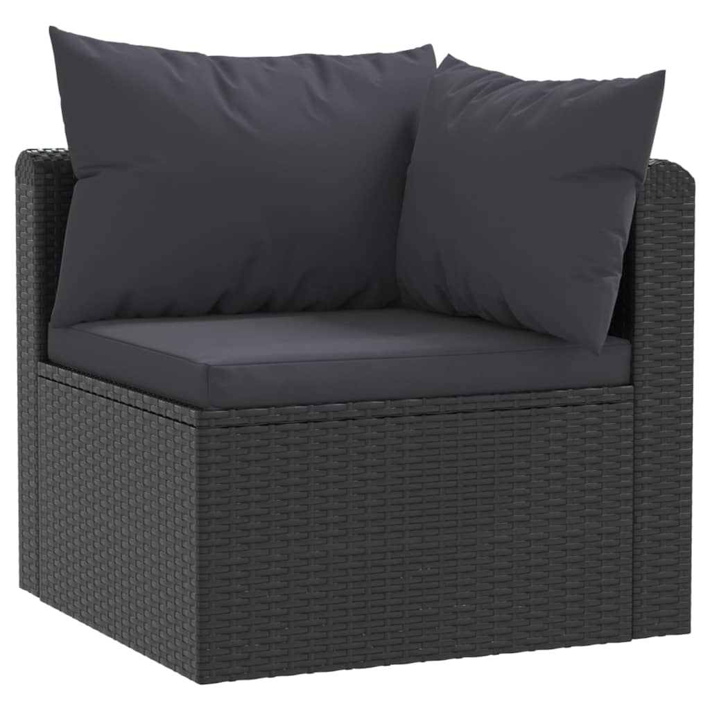 9-delige Loungeset met kussens poly rattan zwart