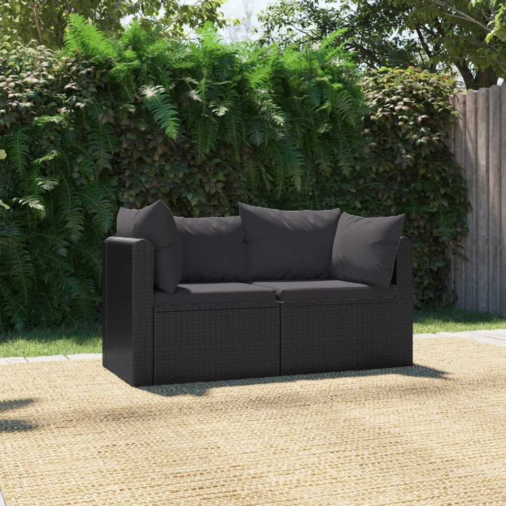 9-delige Loungeset met kussens poly rattan zwart