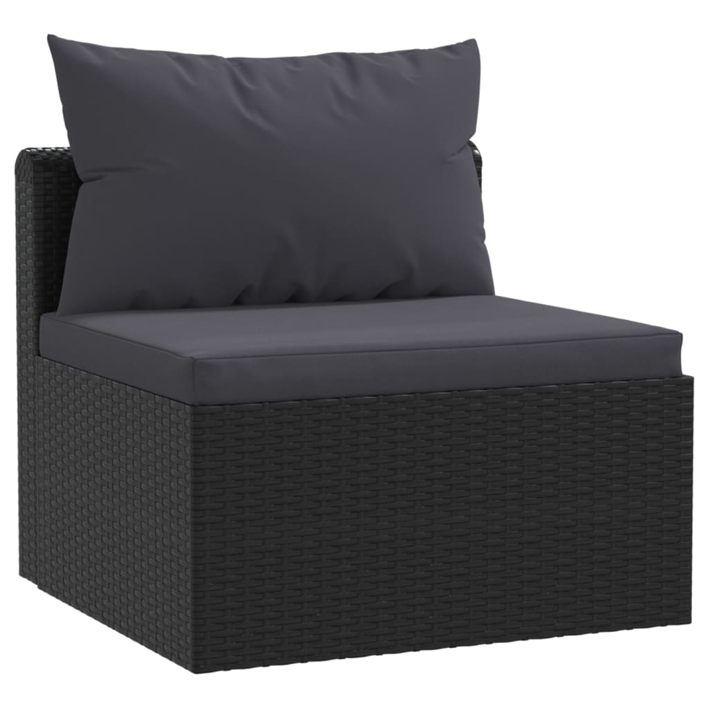 9-delige Loungeset met kussens poly rattan zwart