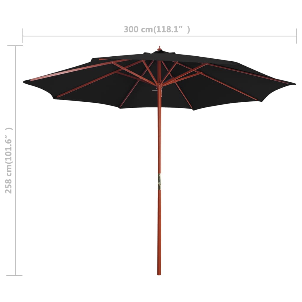 Parasol met houten paal 300x258 cm