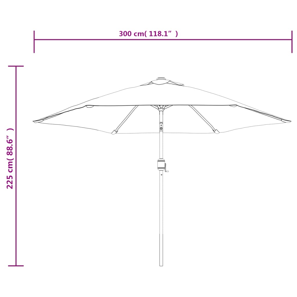 Parasol met LED-verlichting en stalen paal 300 cm