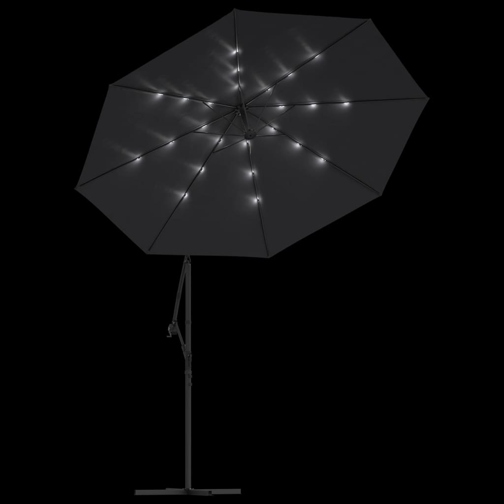 Zweefparasol met LED-verlichting en stalen paal wijnrood