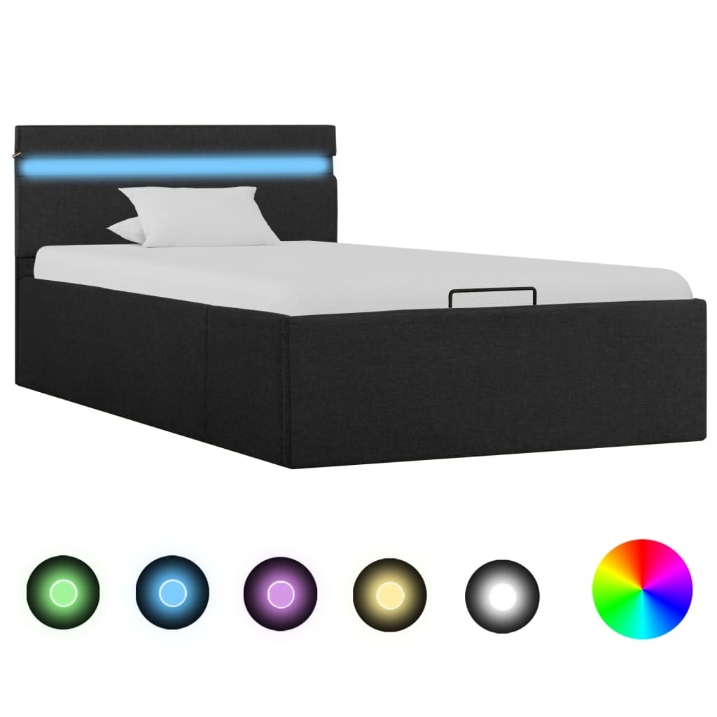 Bedframe met opbergruimte en LED stof donkergrijs 160x200 cm