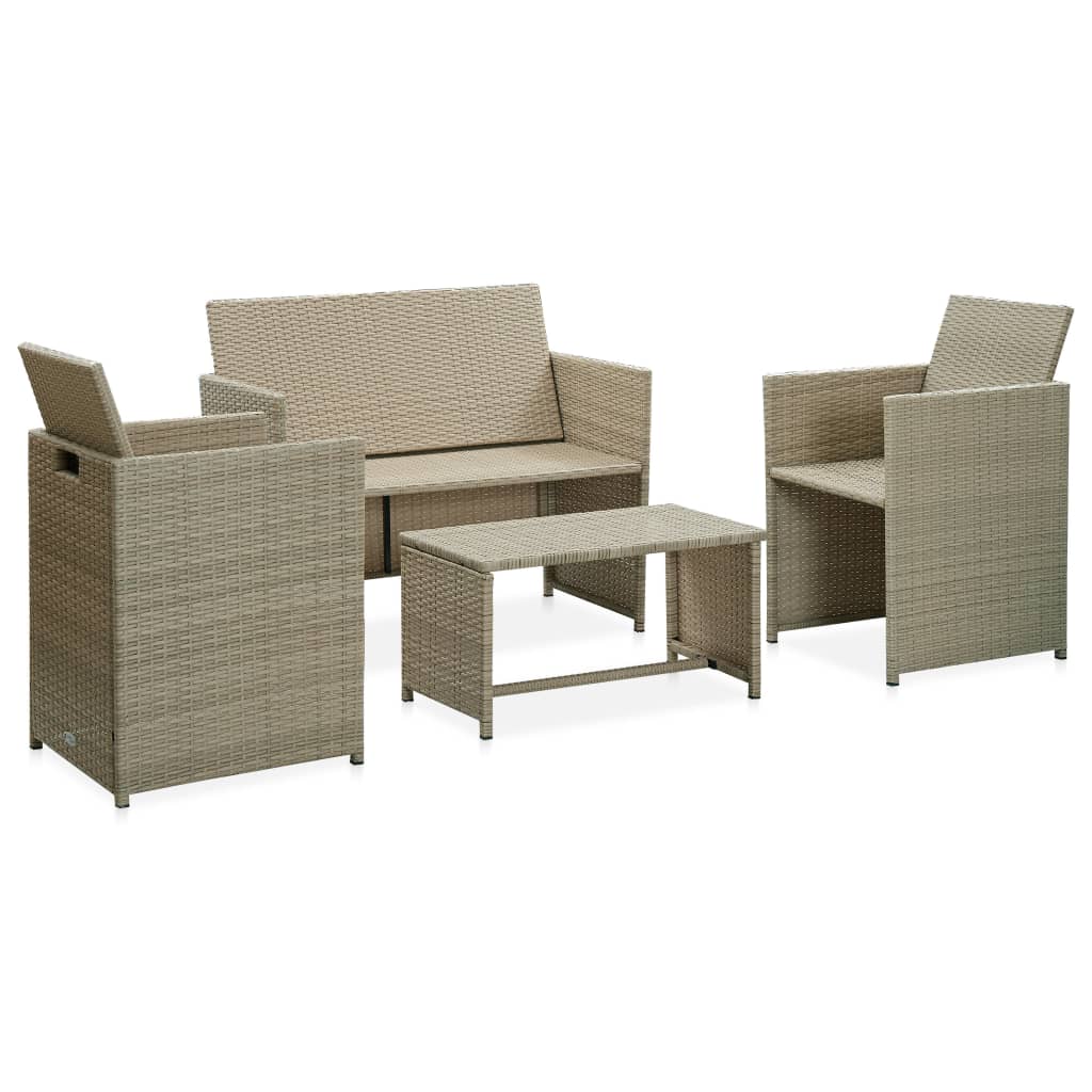 4-delige Loungeset met kussens poly rattan beige