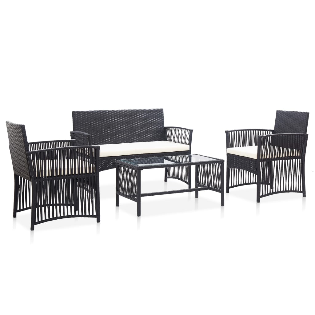 4-delige Loungeset met kussen poly rattan