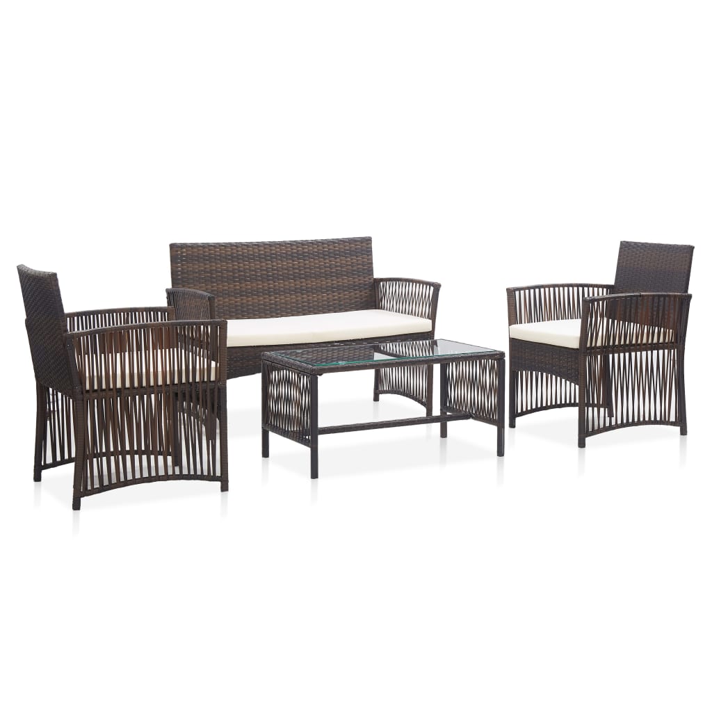 4-delige Loungeset met kussen poly rattan