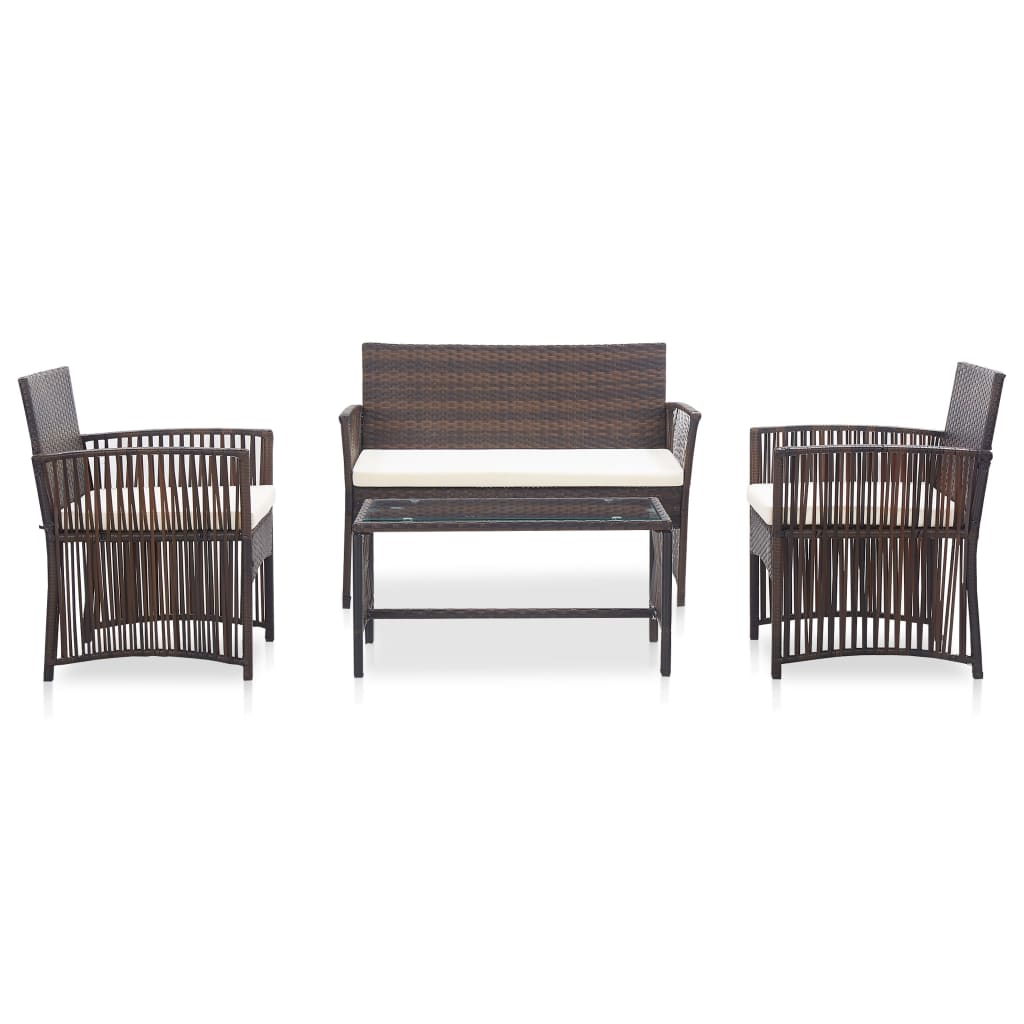 4-delige Loungeset met kussen poly rattan