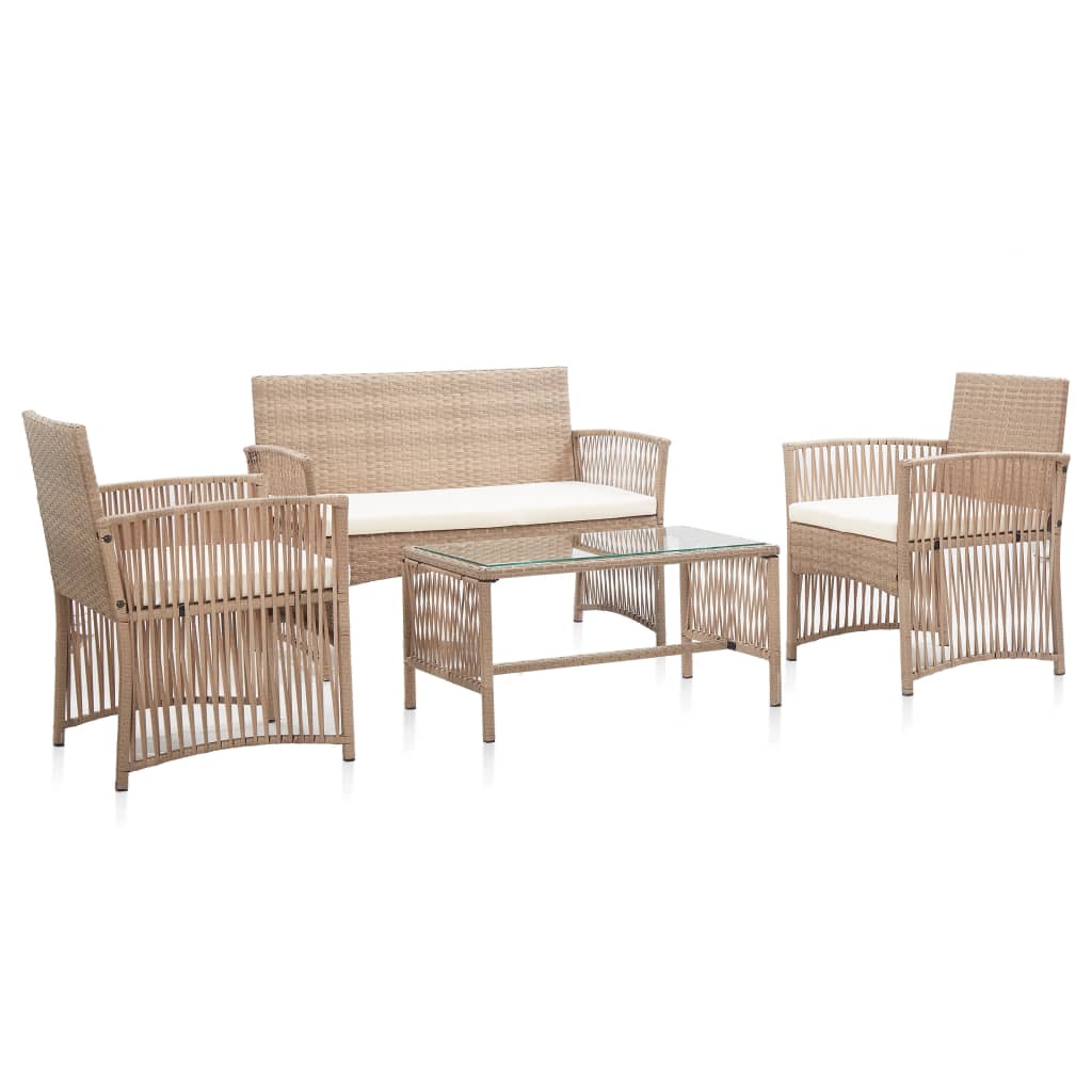 4-delige Loungeset met kussen poly rattan