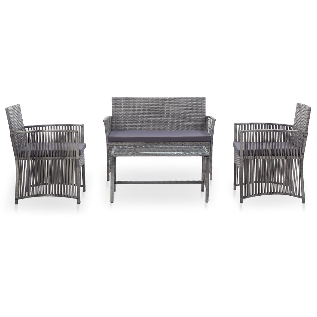 4-delige Loungeset met kussen poly rattan