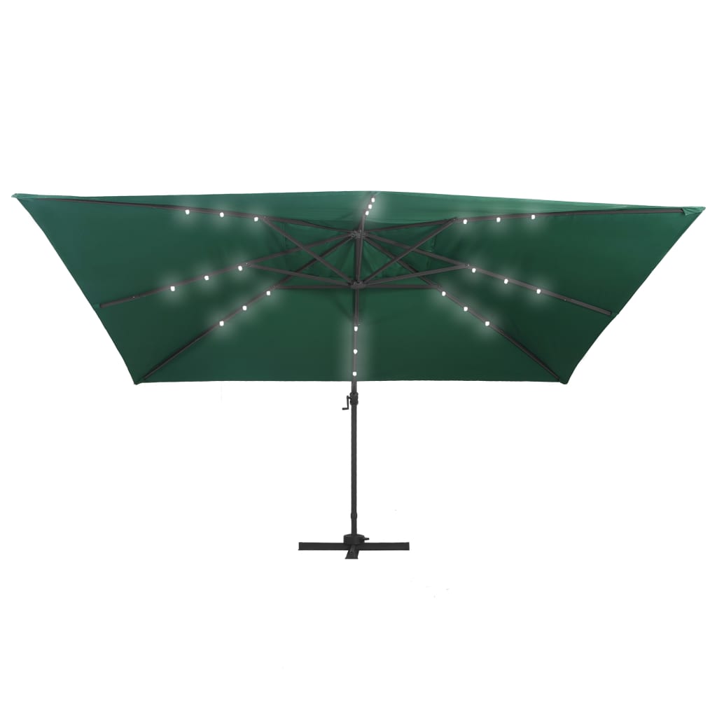 Zweefparasol met LED-verlichting en paal 400x300 cm azuurblauw