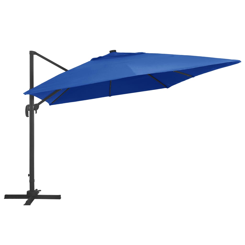 Zweefparasol met LED-verlichting en paal 400x300 cm azuurblauw