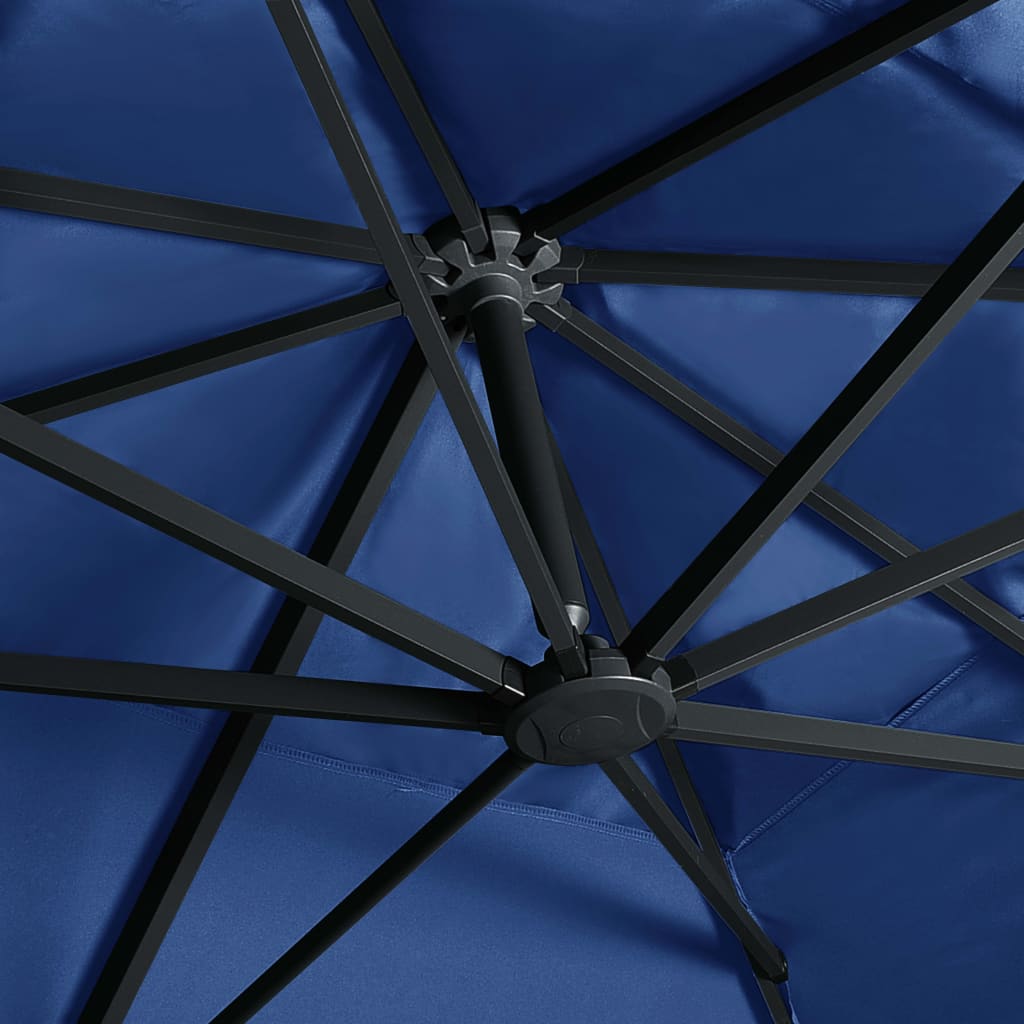 Zweefparasol met LED-verlichting en paal 400x300 cm azuurblauw