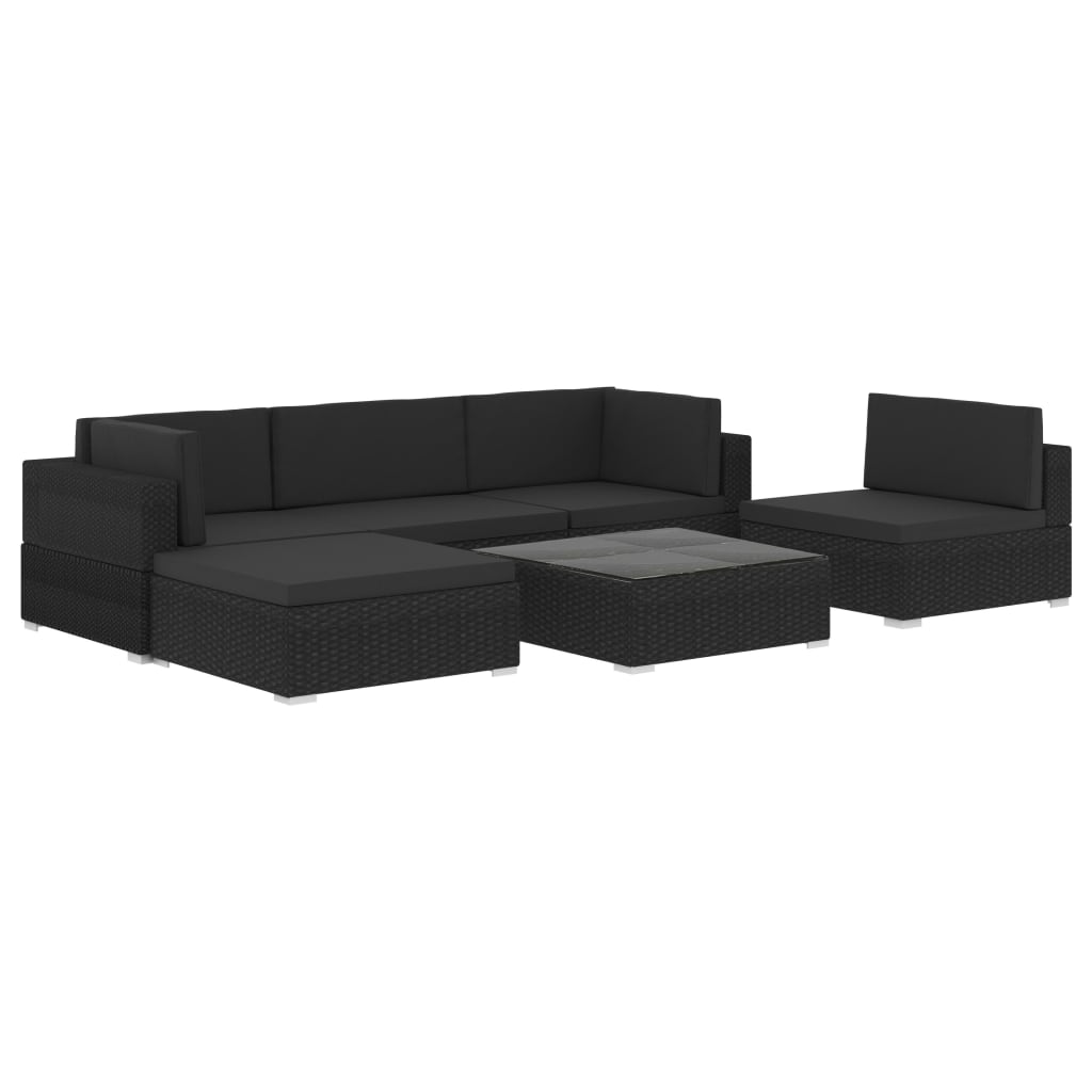 6-delige Loungeset met kussens poly rattan