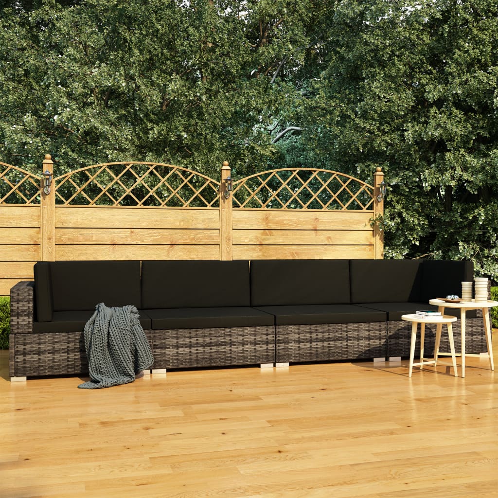 4-delige Loungeset met kussens poly rattan