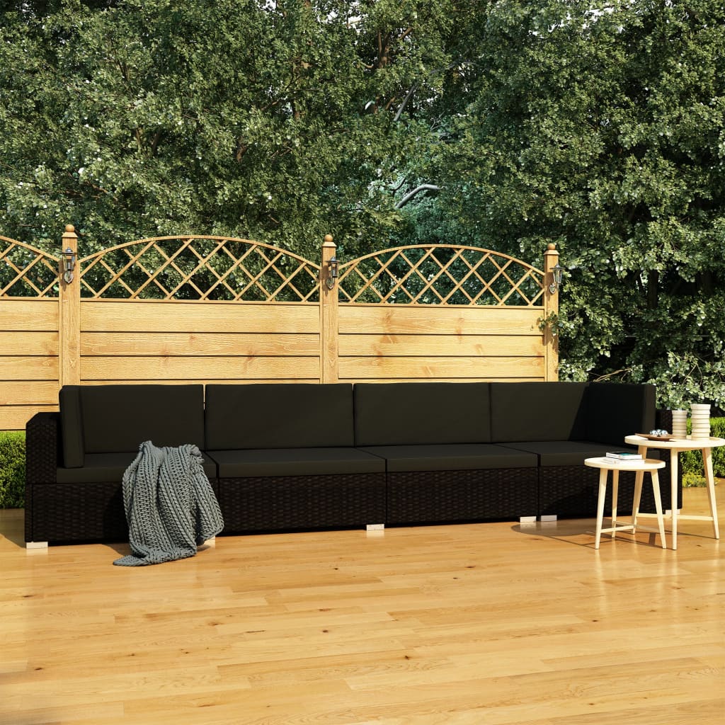 4-delige Loungeset met kussens poly rattan