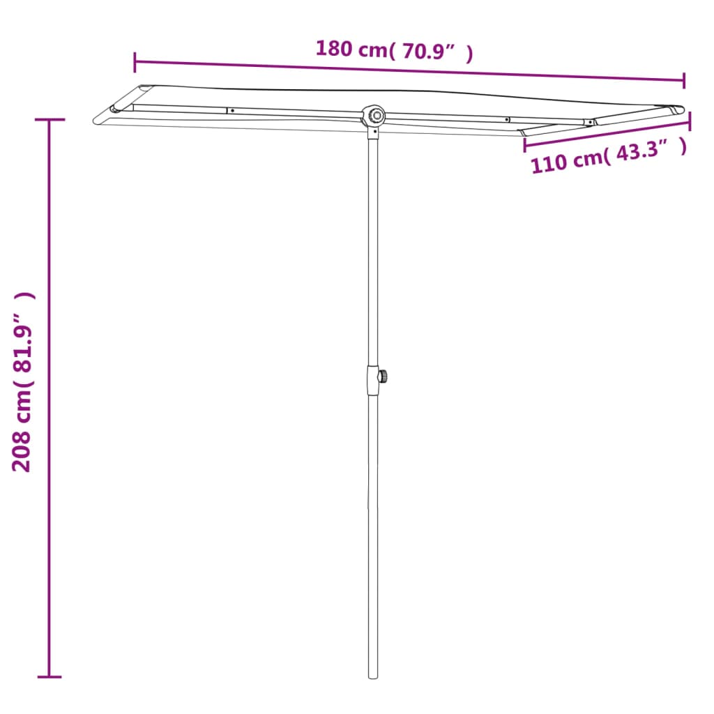 Parasol met aluminium paal 180x110 cm