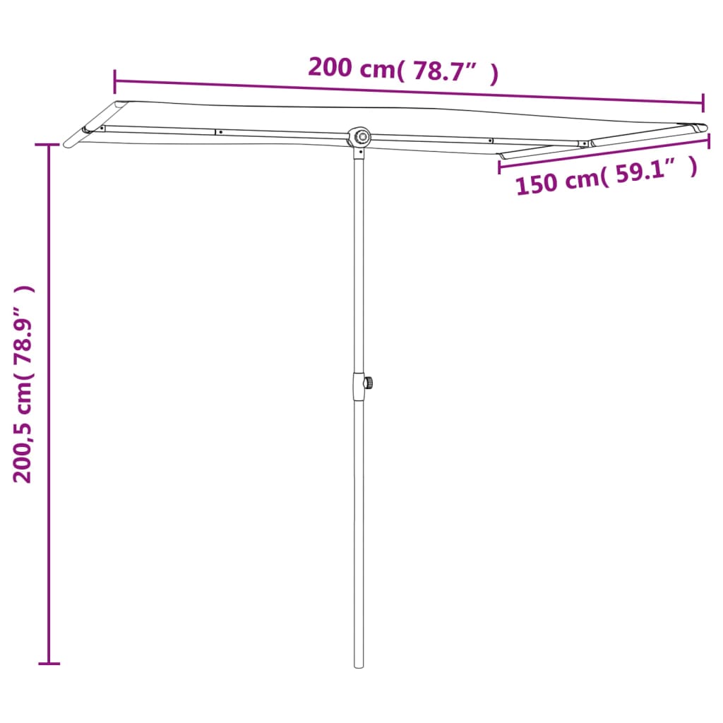 Parasol met aluminium paal 2x1,5 m