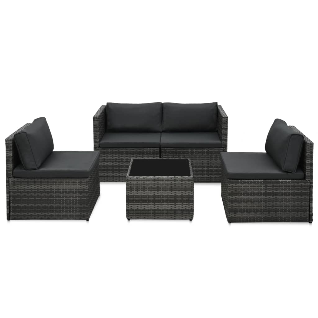 5-delige Loungeset met kussens poly rattan