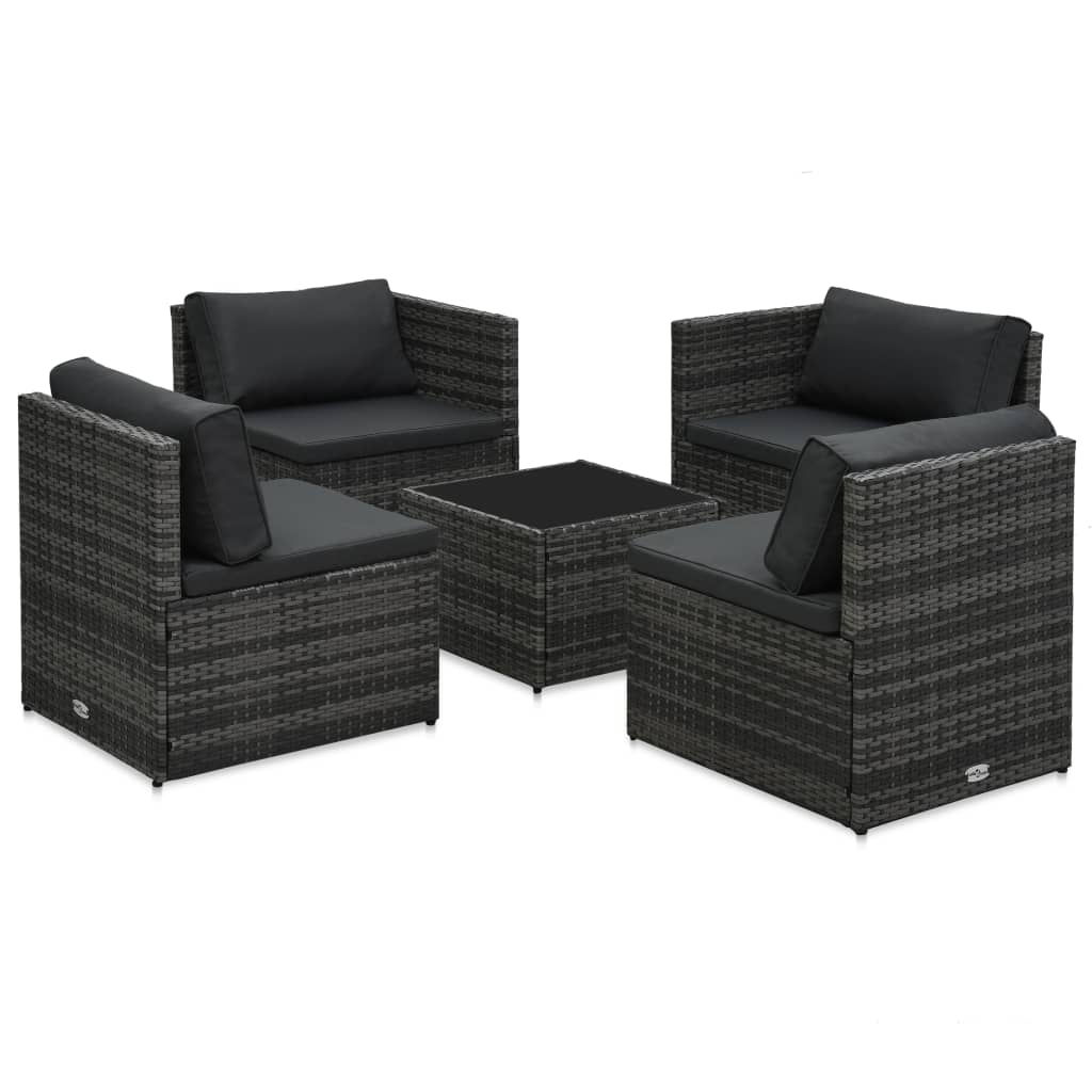 5-delige Loungeset met kussens poly rattan