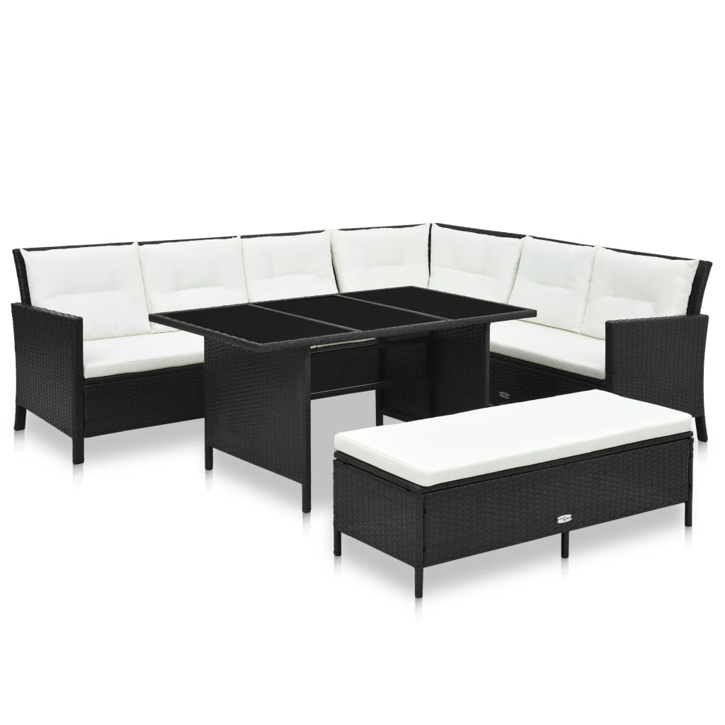 3-delige Loungeset met kussens poly rattan