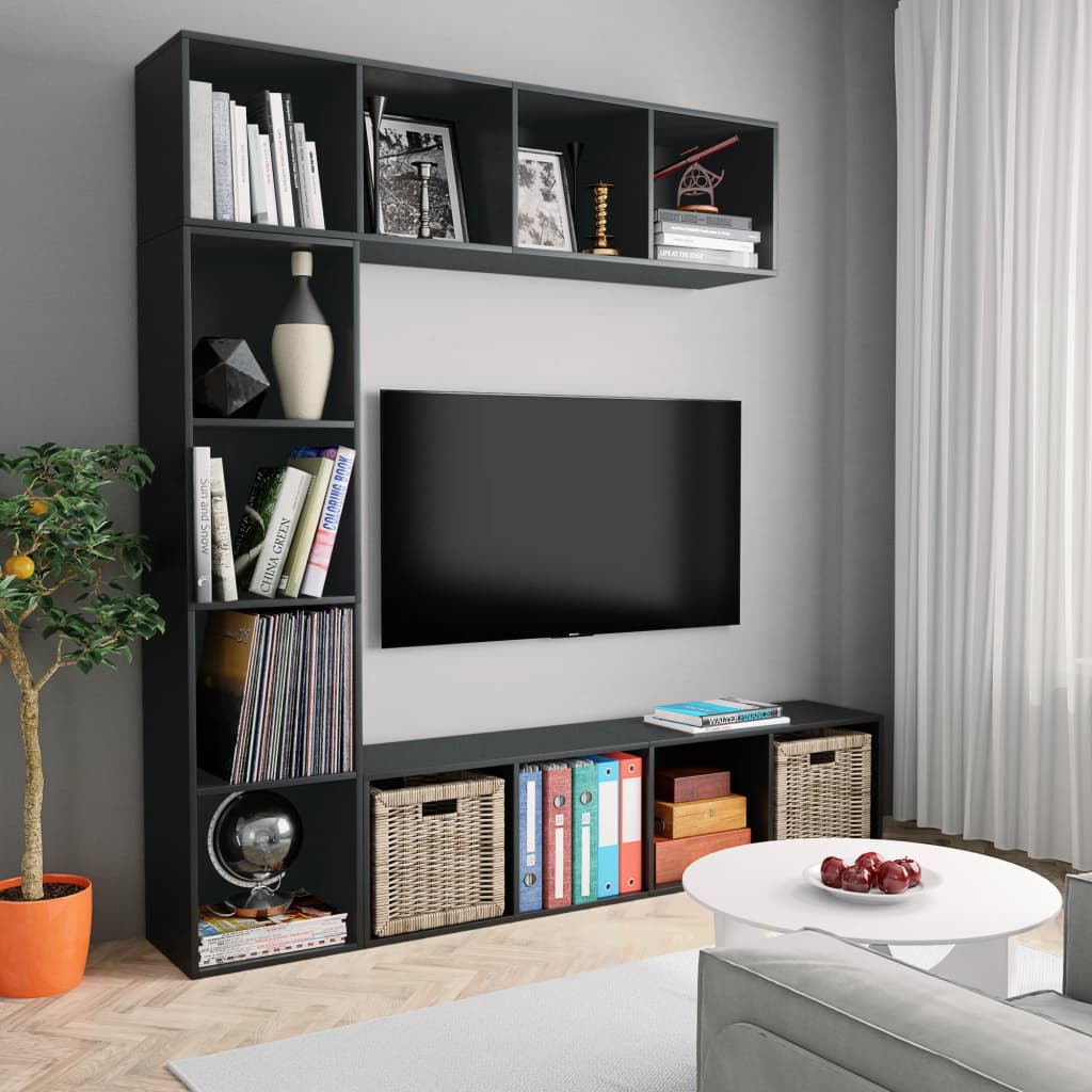 3-delige boekenkast- / tv-meubelset 180x30x180 cm gerookt eiken