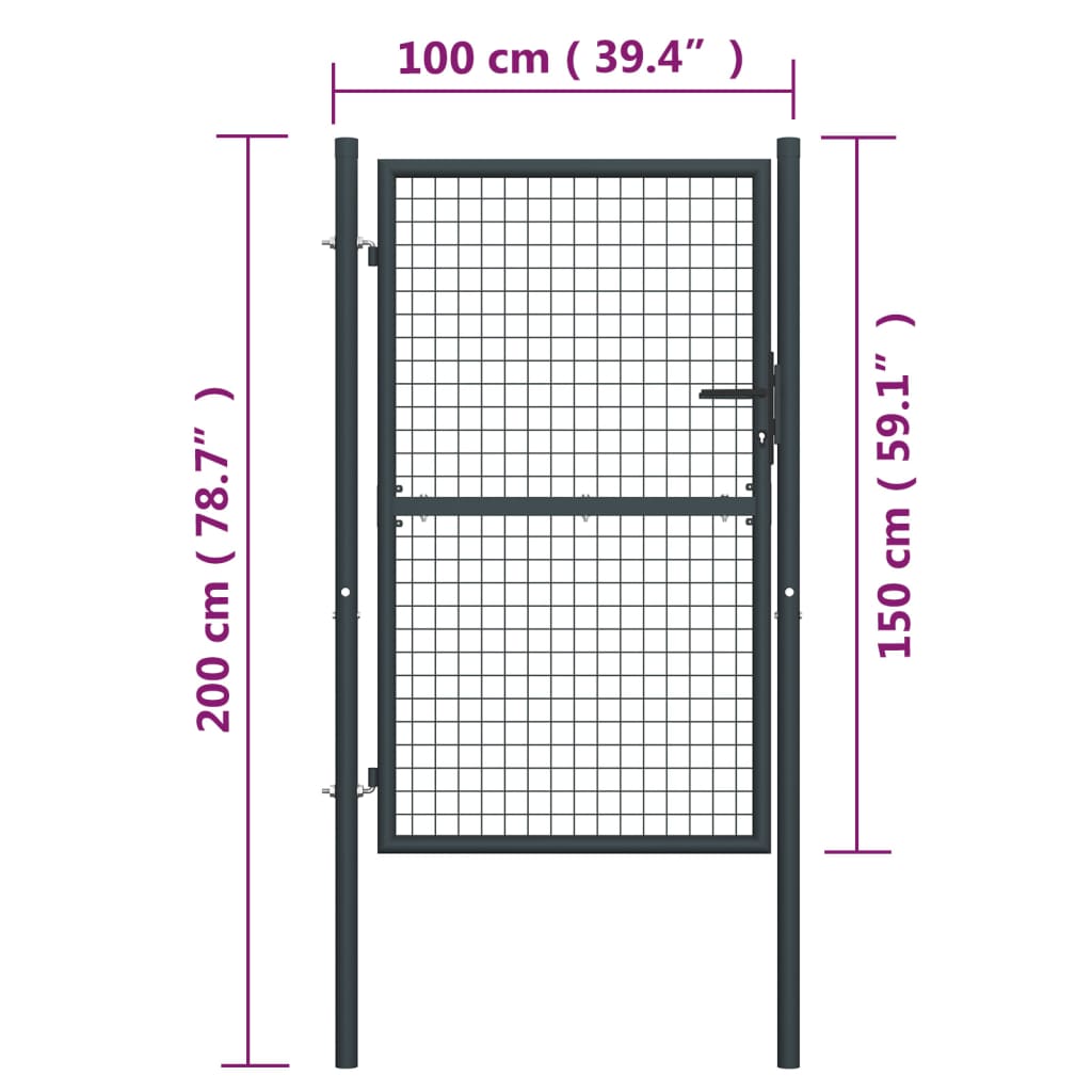 Gaaspoort 100x250 cm gegalvaniseerd staal grijs