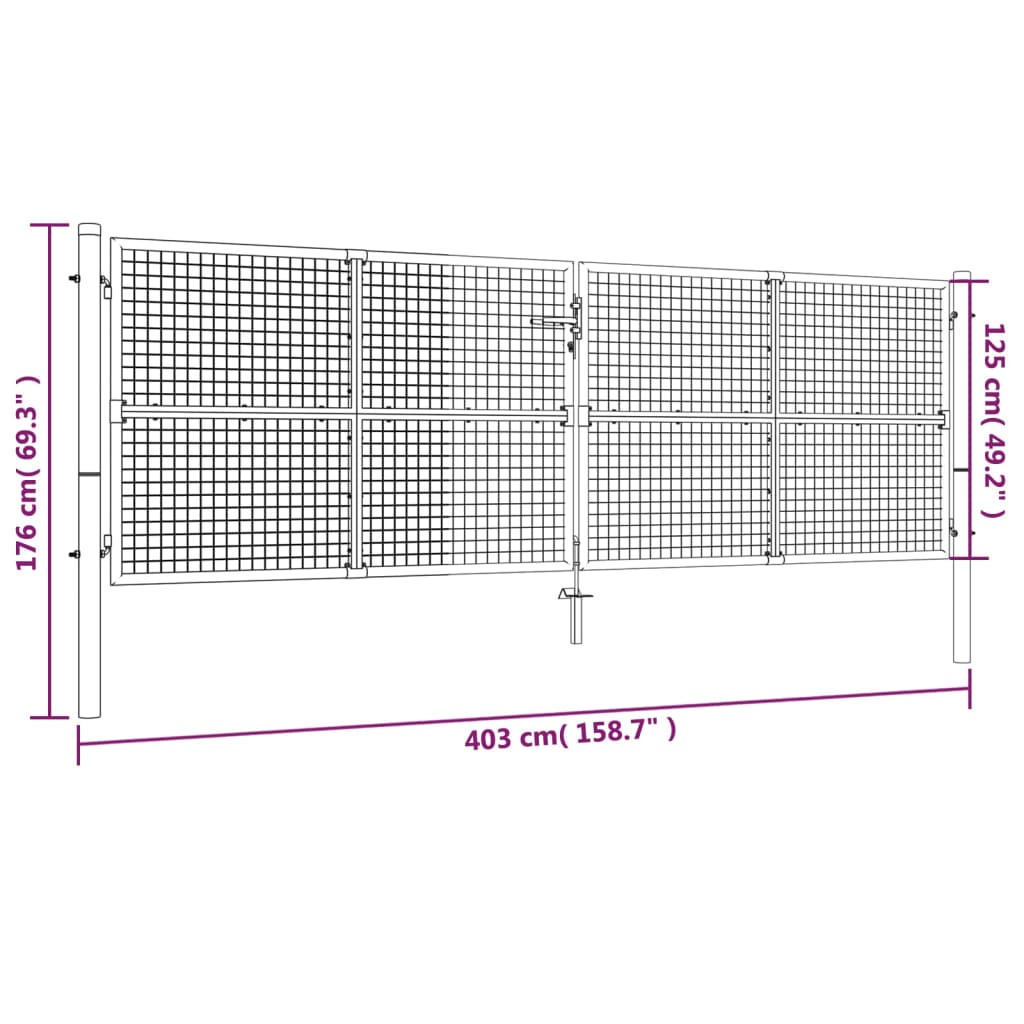 Gaaspoort 400x125 cm gegalvaniseerd staal grijs