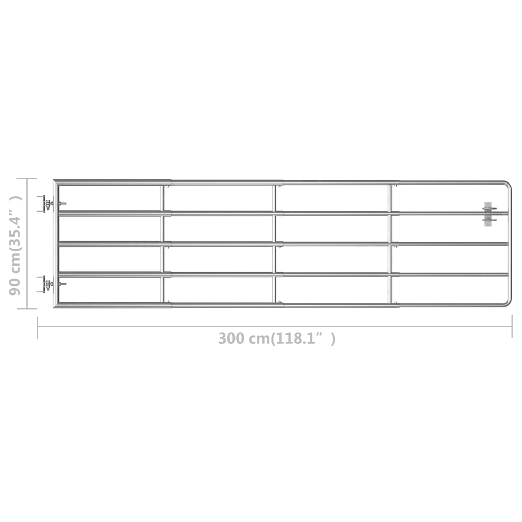 Poort met 5 stangen (150-400)x90 cm staal zilverkleurig