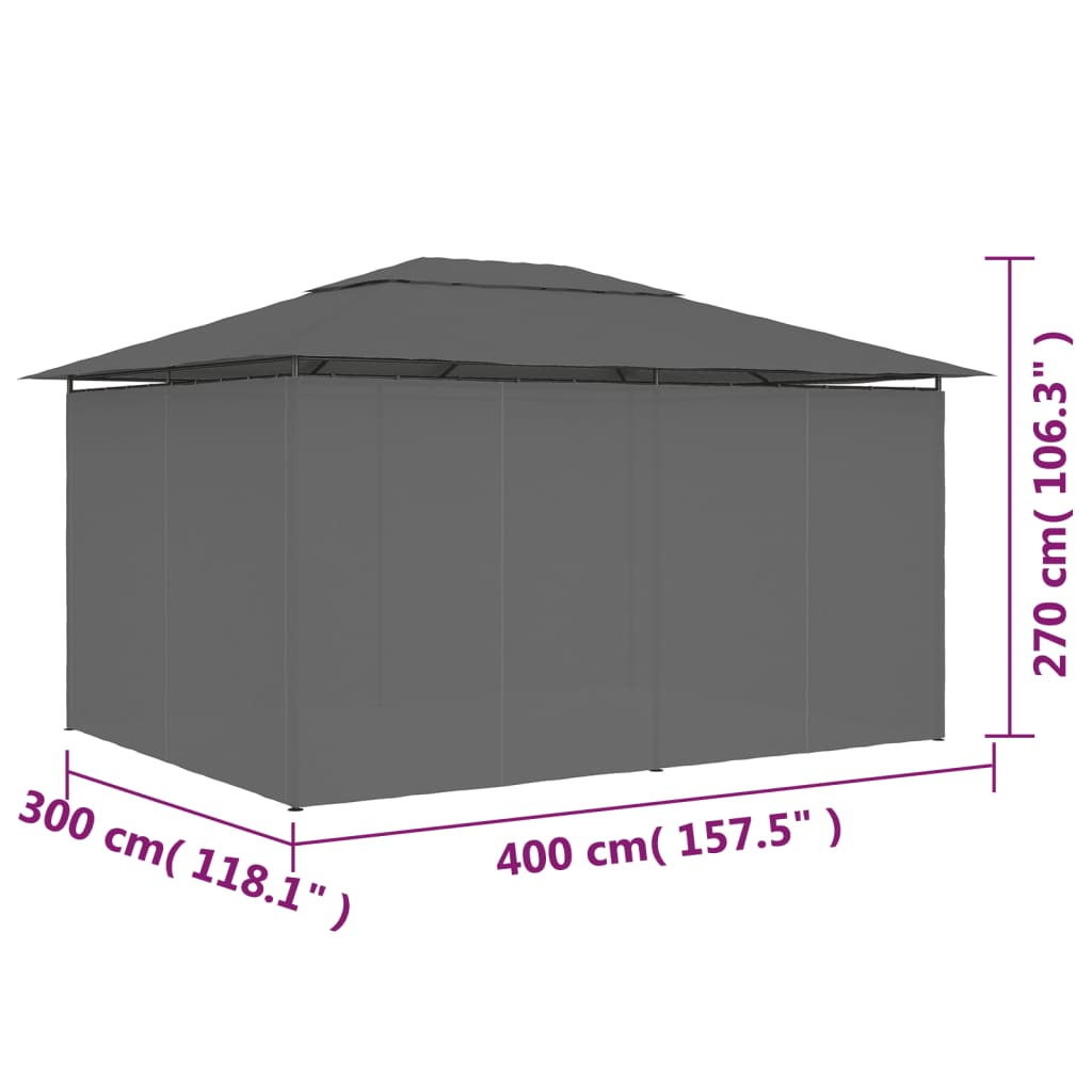 Tuinpaviljoen met gordijnen 4x3 m antraciet