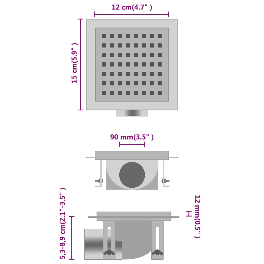 Doucheafvoer met 2-in-1 deksels 23x23 cm roestvrij staal