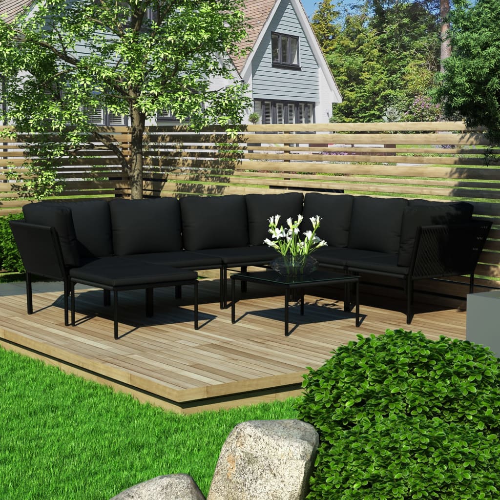 6-delige Loungeset met kussens PVC zwart