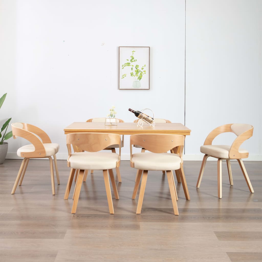 Eetkamerstoelen 2 st gebogen hout kunstleer crèmekleurig