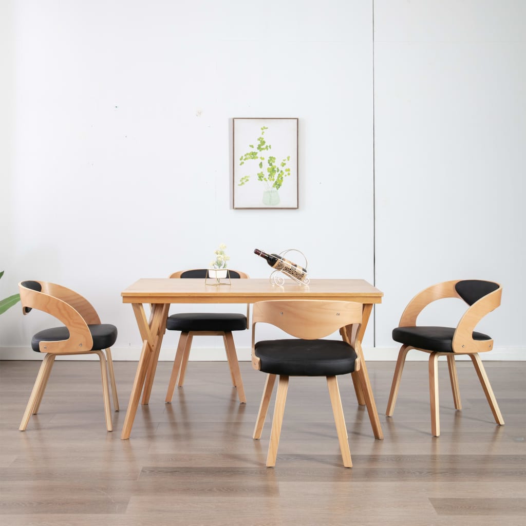 Eetkamerstoelen 2 st gebogen hout kunstleer crèmekleurig